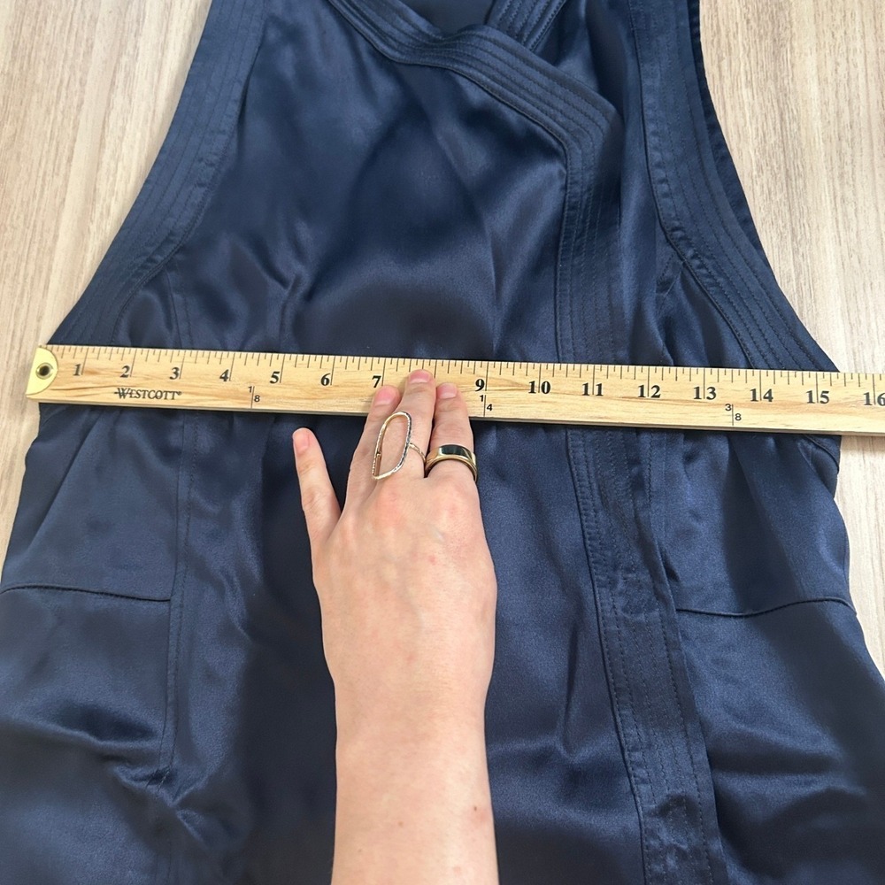 100% Silk Navy Blue Wrap V-Neck Midi Dress Proenza Schouler for Target 8 - Picture 12 of 14